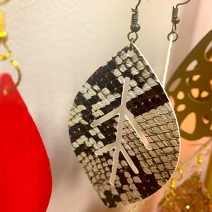 Snake print faux leather earrings large with cut outs